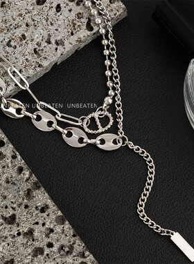 气质轻奢小众双层叠戴流苏项链女