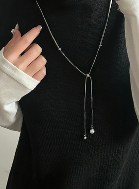 多戴法珍珠项链女长款流苏毛衣链