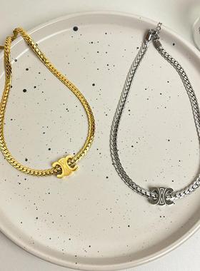 小众不褪色18k金镶锆钛钢项链