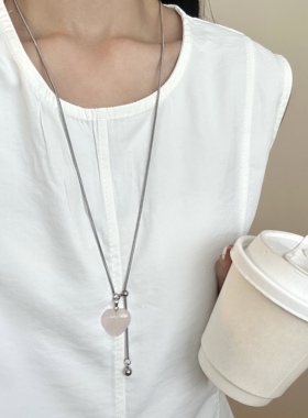 小众设计虎眼石抽拉式钛钢项链