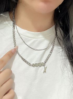 UNBEATEN字母X个性设计钛钢项链