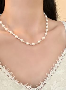 碎银子珍珠项链女轻奢小众高级感锁骨链2025新款爆款百搭颈链配饰