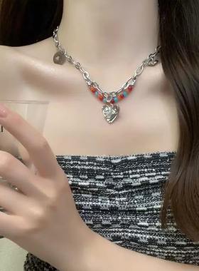 甜酷手工彩色串珠爱心项链