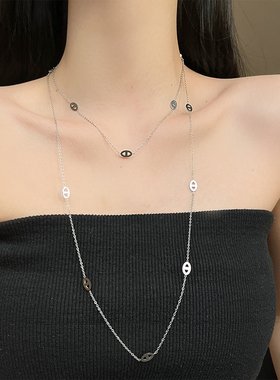 UNBEATEN钛钢猪鼻子项链女高级感叠戴毛衣链超长款轻奢小众锁骨链