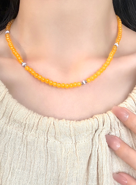 2025新款清新黄色串珠飞燕百搭项链叠戴锁骨链ins项链