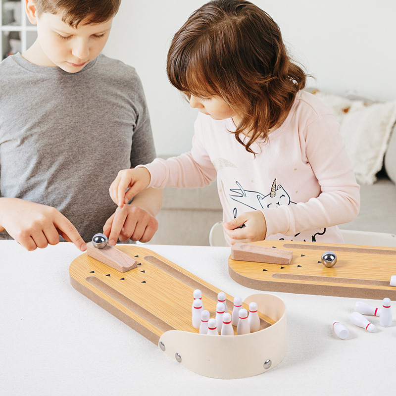 二人对战玩具保龄球迷你保龄球桌面游戏益智创意木质摆件儿童玩具-图0