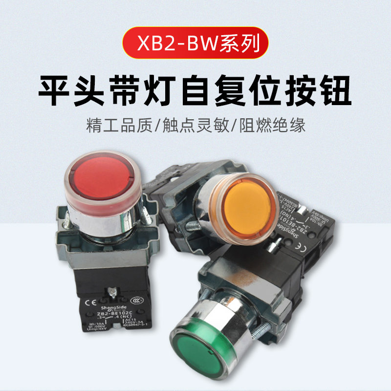 XB2BW33B1C带灯按钮开关24V常开220V绿色自复位黄色红色BW34M2C - 图0