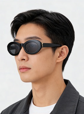古力娜扎同款黑色椭圆窄框墨镜