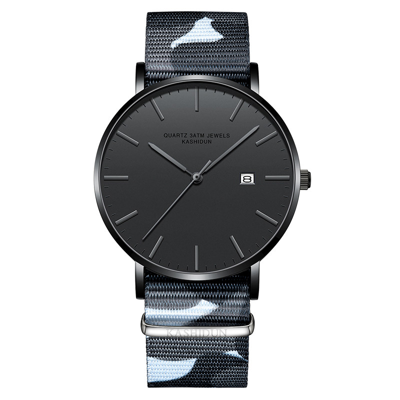 卡诗顿黑色简约6mm超薄男士石英表 卡诗顿政和国产腕表