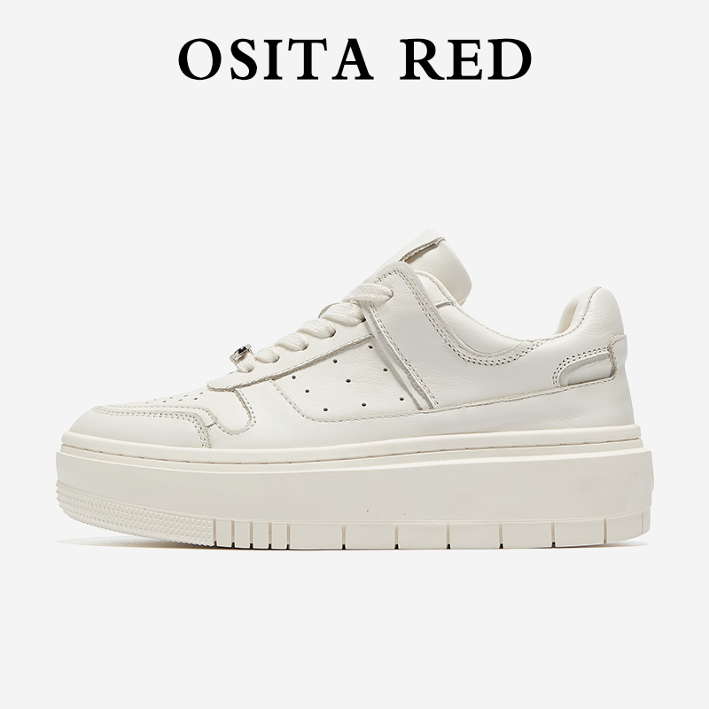 OSITA RED板鞋2024新款春季百搭潮鞋系带内增高6CM松糕跟小白鞋女 - 图3