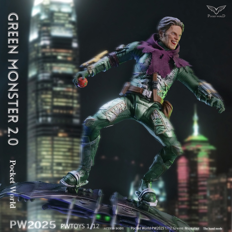 现货 PWTOYS 1/12 绿怪侠2.0 绿魔 战损版PW2025 踏板LED发光人偶