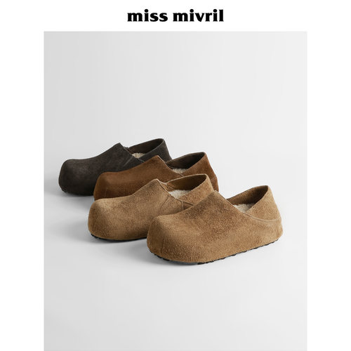 牛皮勃肯鞋女两穿加绒保暖厚底增高女鞋2025新款冬超火一脚蹬全包 - 图1