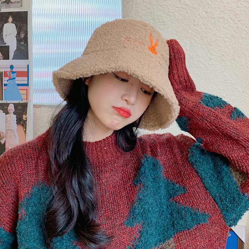 marryobidos旗舰店冬季日系羊羔毛渔夫帽帽子女毛绒大沿盆帽加厚保暖秋冬韩版百搭潮2