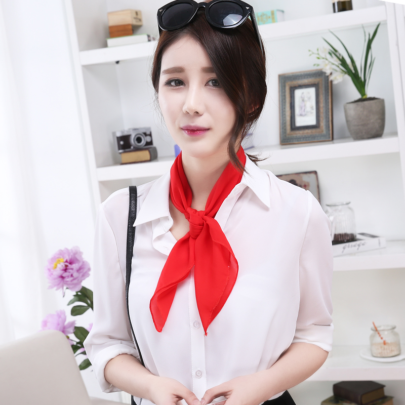 marryobidos旗舰店春夏秋纯色雪纺小方巾丝巾百搭韩版纱巾白黑粉色头巾领巾围巾60CM3