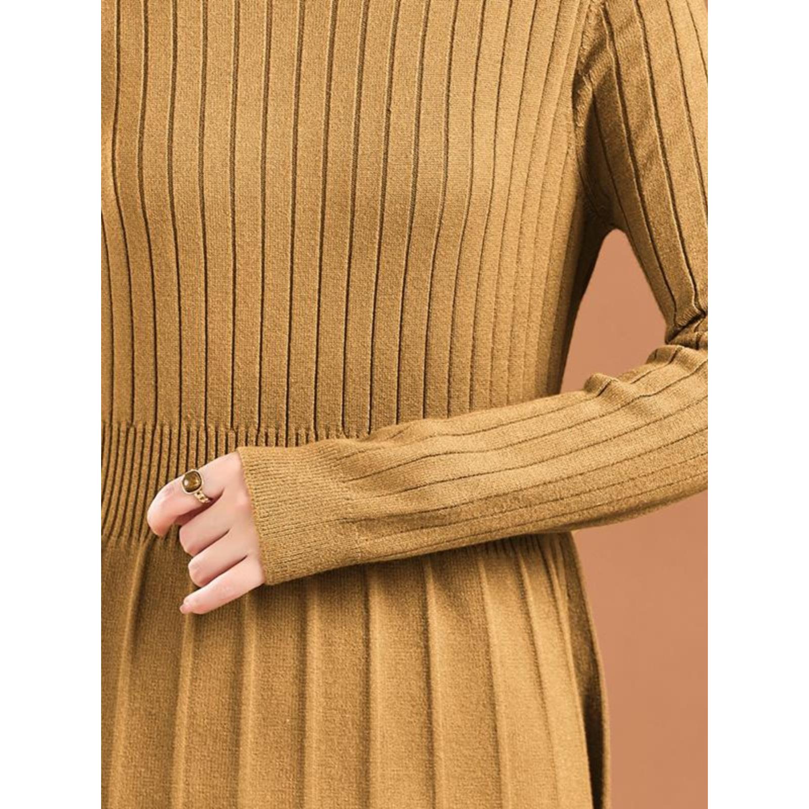 毛衣裙中长款女装秋冬配大衣的羊毛打底裙春秋内搭过膝针织连衣裙 - 图1