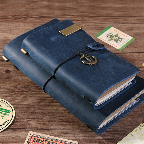 TN真皮旅行记事本手账本 手工牛皮本复古笔记本活页日记 刻字定制 - 图1