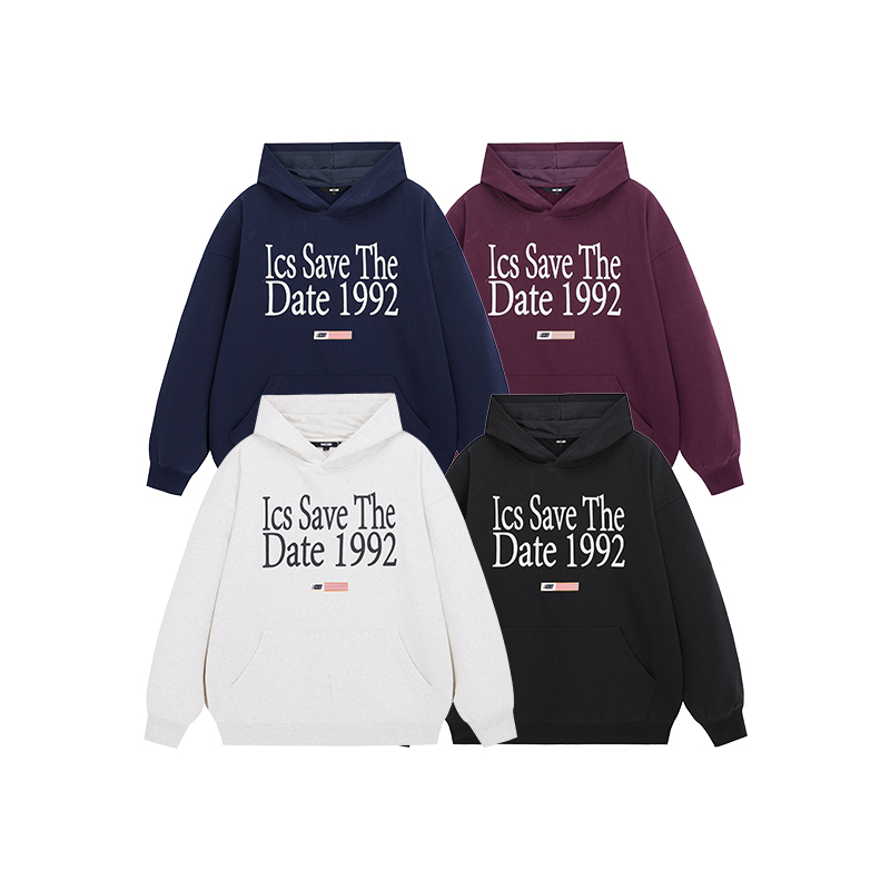 iconslab发泡排版印花连帽卫衣情侣装秋冬小旗帜宽松套头休闲帽衫 - 图3