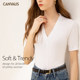 Fashionable cotton V-neck half-sleeved slim T-shirt for women