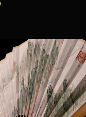 手工绘制青绿山水宣纸折扇 玉竹扇骨文玩扇 可定制伴手礼送礼佳品