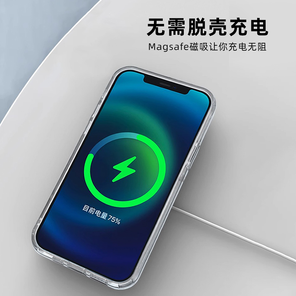 PowerSupport日本新款苹果15pro透明手机壳适用iphone15promax无线车载Magsafe磁吸充电双料软边框防摔保护壳-图2