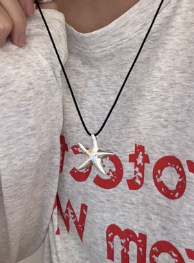 S925纯银黑绳海星项链