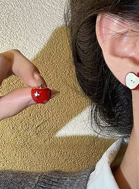 苹苹安安~俏皮可爱红苹果耳环
