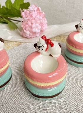 圻诺家 手绘萌萌马卡龙猫咪陶瓷鸡蛋托卡通鸡蛋盅居家小收纳摆件