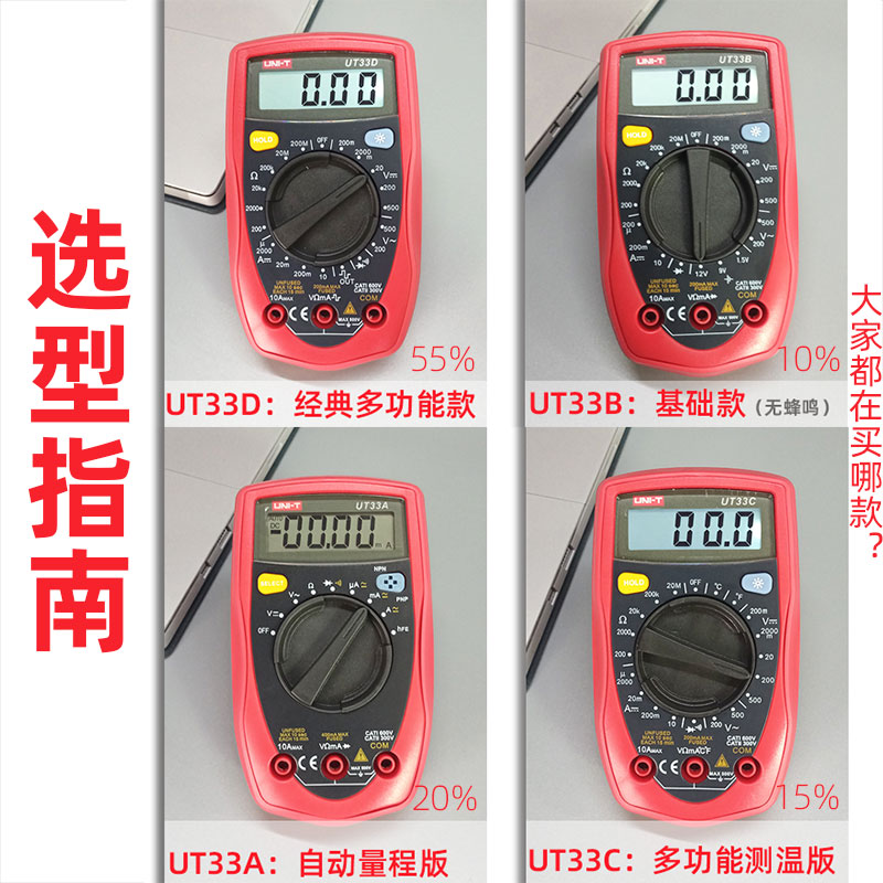 优利德UT33D数字万用表高精度多功能数显万能表电工迷你小型家用 - 图1