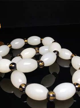 天然和田玉手串路路通大通玉珠白玉手链六字真言碧玉圆珠玉石佛珠