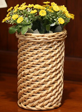 仿真家居饰品直筒柳编敞口花瓶