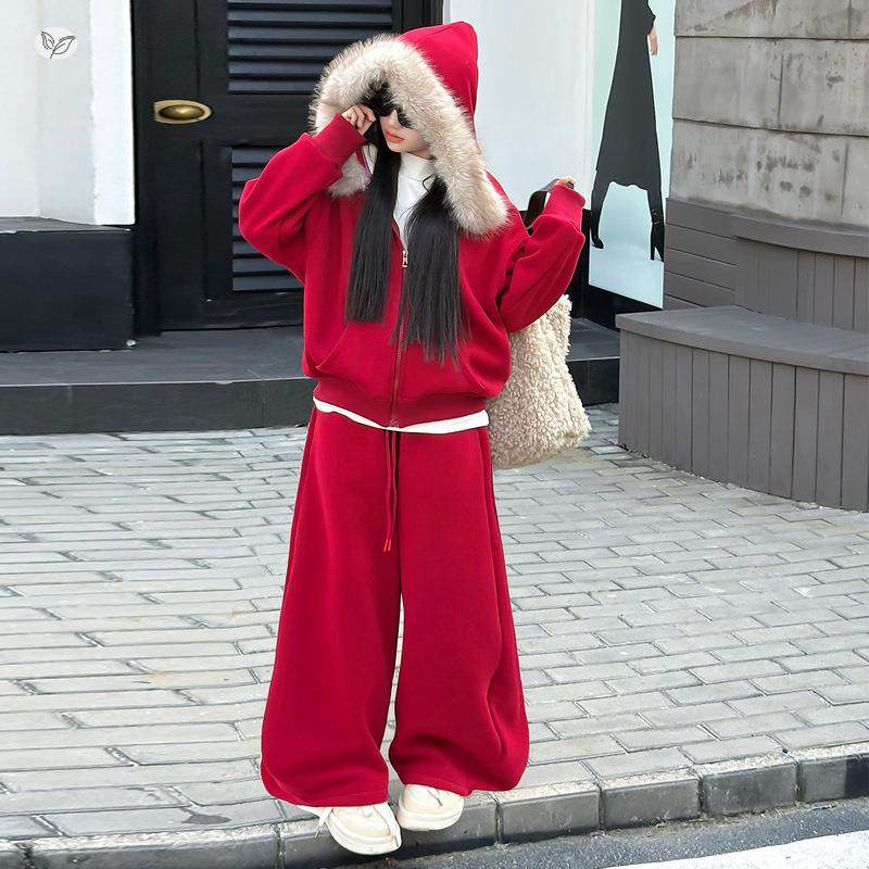 女童225年冬季新款大毛领连帽卫衣卫裤拜装年服套女0大童新春喜气,淘宝优惠券,粉丝福利购,淘宝优惠卷