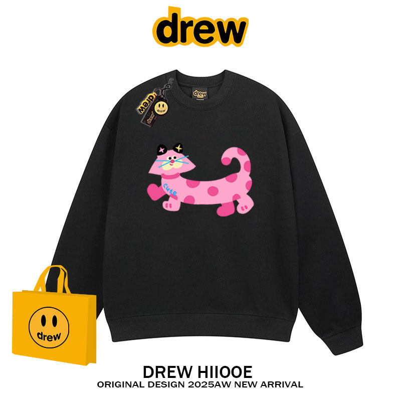 drew美式潮牌卡通可爱猫咪圆领卫衣男女秋冬加绒宽松休闲情侣上衣,淘宝优惠券,粉丝福利购,淘宝优惠卷