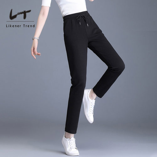 LT哈伦裤子女春秋2025新款休闲妈妈裤大码直筒女裤运动裤抽绳卫裤 - 图1