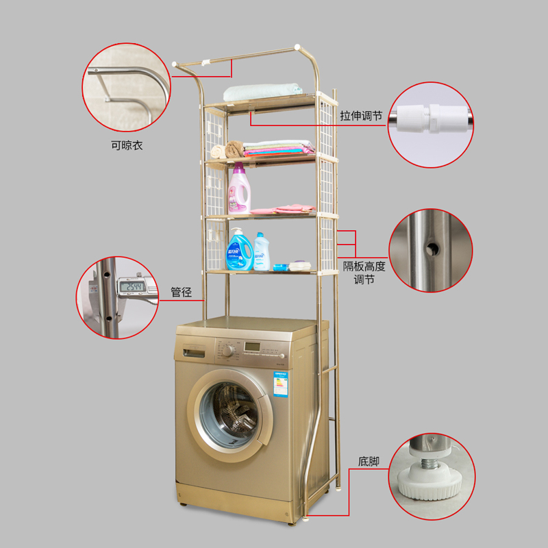 洗衣机置物架阳台滚筒翻盖上开上方不锈钢落地洗衣柜波轮收纳架子-图1