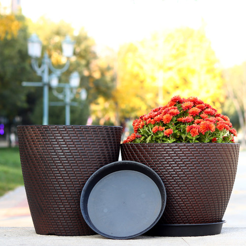 加厚仿藤编花盆树脂塑料花盆大黑盆园艺种花盆栽绿植蔬果花盆包邮 - 图2