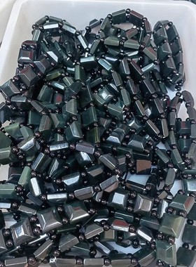 墨青玉方块手链手串男女手链饰品礼物男士天然新疆和田玉青玉手牌