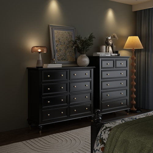 轻奢美式黑色五六七八九斗柜现代简约抽屉柜客厅收纳柜卧室储物柜 - 图1