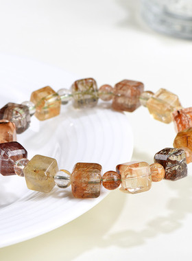 久雅水晶天然彩发晶方糖手串多色
