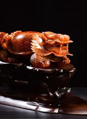 收藏级天然铜发铜钛龙龟风水摆件