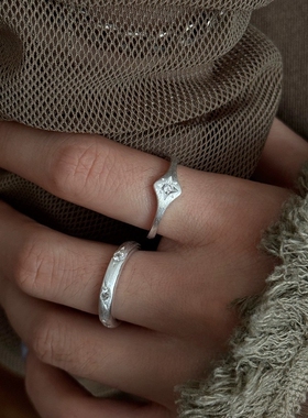 六芒星拉丝开口戒指女轻奢小众