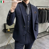 Пиджак классического кроя, мужской классический костюм, комплект, свадебное платье, 3 предмета, облегающий крой