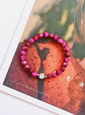 水晶幸运玫红原创超显白虎眼石