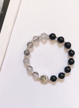 手链好运月光石黑发晶帅气欧美