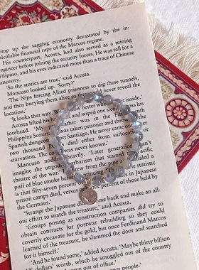 极简冰透灰月光石纯银复古手链串