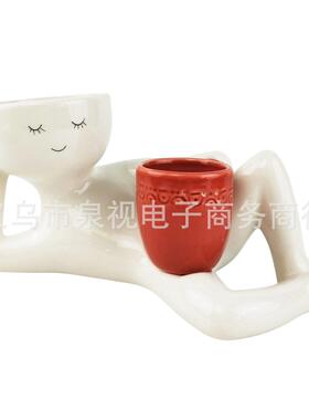 跨境新品慵懒小人物花盆家居桌面创意多肉绿植花瓶容器工艺品摆件