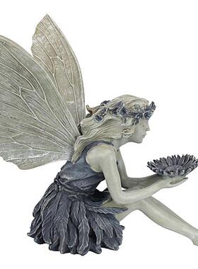 厂家直供跨境向日葵花仙女天使喂鸟器捧花仙子树脂摆件工艺品