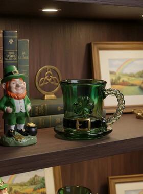 跨境Lucky Shamrock Leprechaun Hat Glass Mug幸运妖精帽马克杯