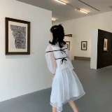 Белая юбка в складку, комплект, французский стиль, рукава фонарики