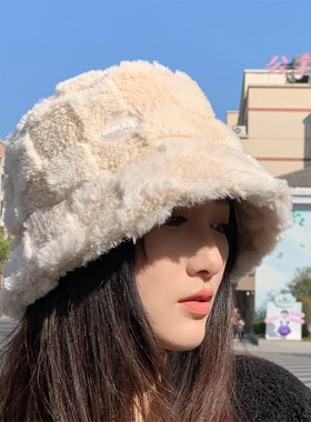白色毛毛渔夫帽子女秋冬2023新款