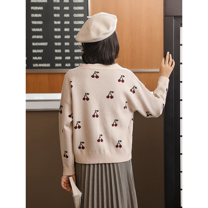 蜜妃儿樱桃刺绣开衫外套2020毛衣 蜜妃儿毛针织衫